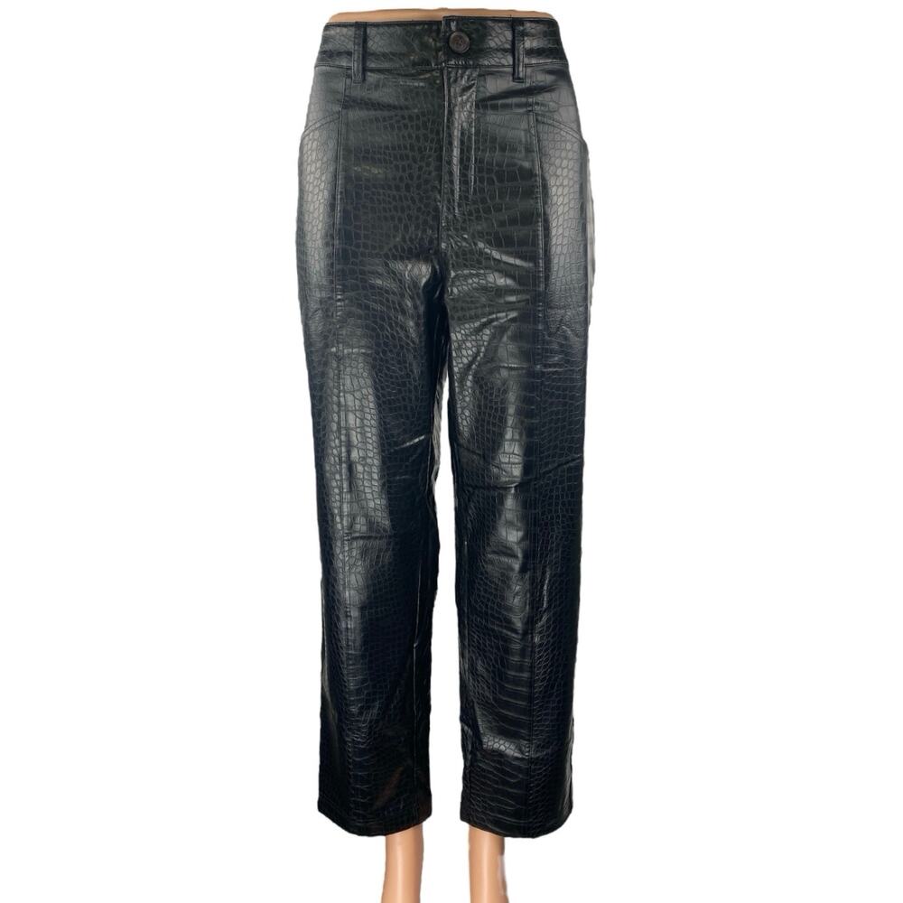 A New Day Women's Black Croc Faux Leather Vegan Wide Leg Trousers Pants Size 8